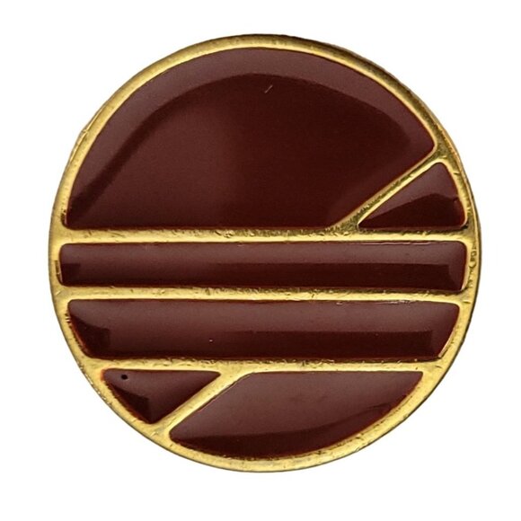 Trifari Gold Tone Red Enamel Round Geometric Style Brooch Pin, Signed K635 - Picture 7 of 7